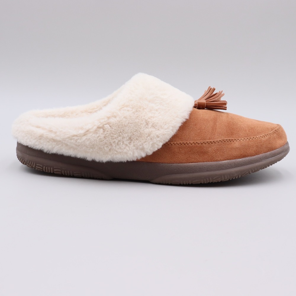 Vionic Perrin Women Brown Suede Faux Fur Tassel Slipper Mules Womens Size 10